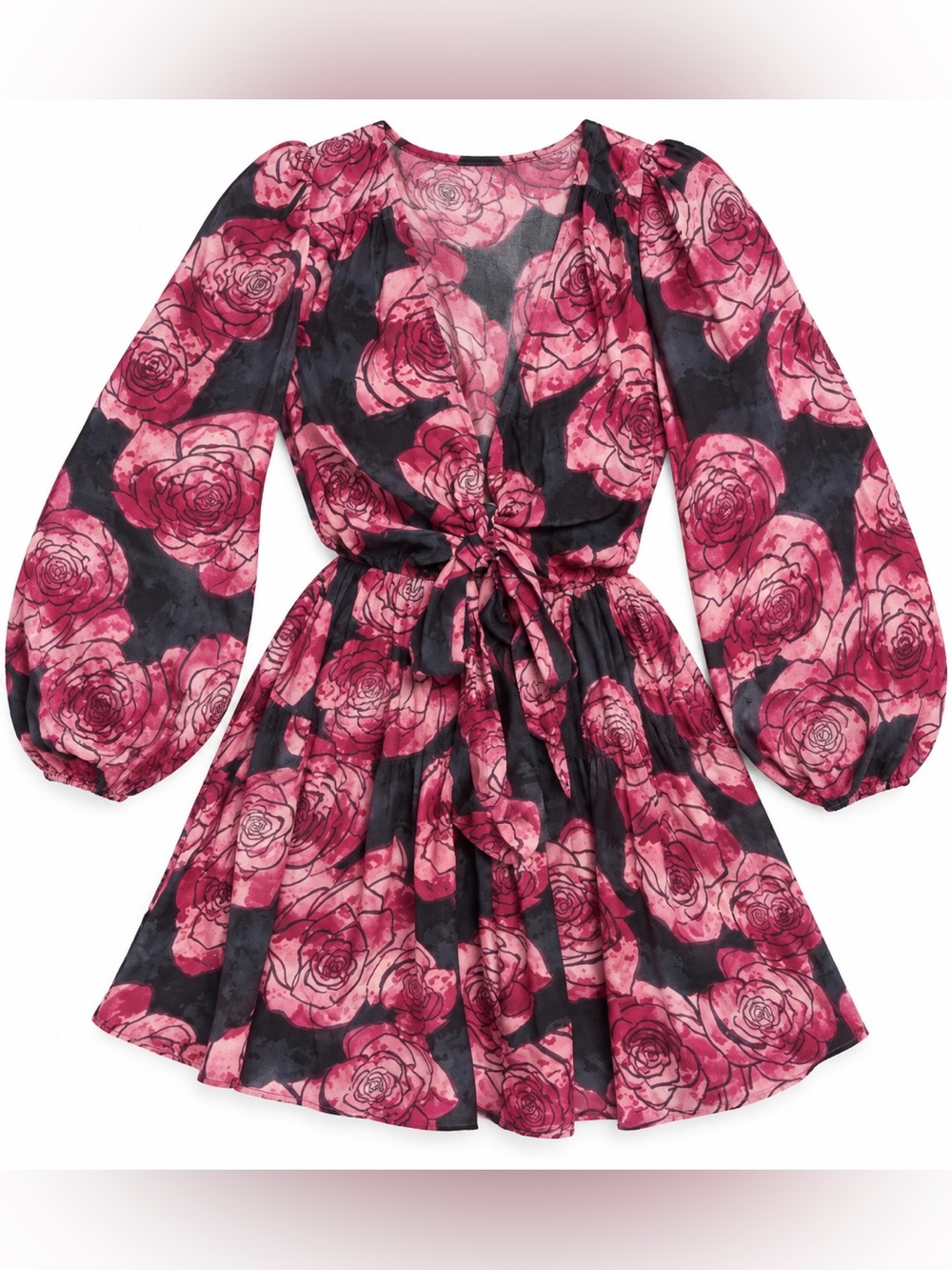 Kivari Floral Deep V Tie-Front Mini Dress 👗 Size 12